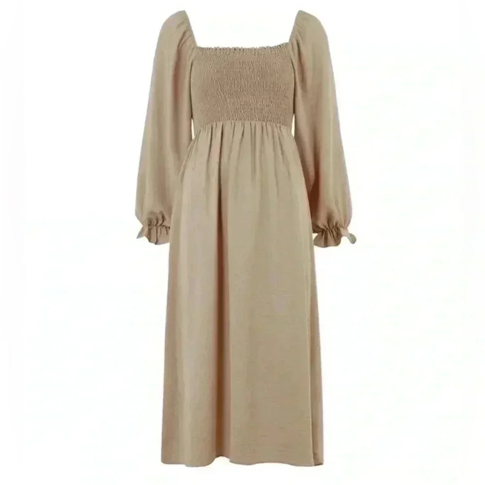 New Look ASOS Shirred Square-Neck Midi Dress / size 10